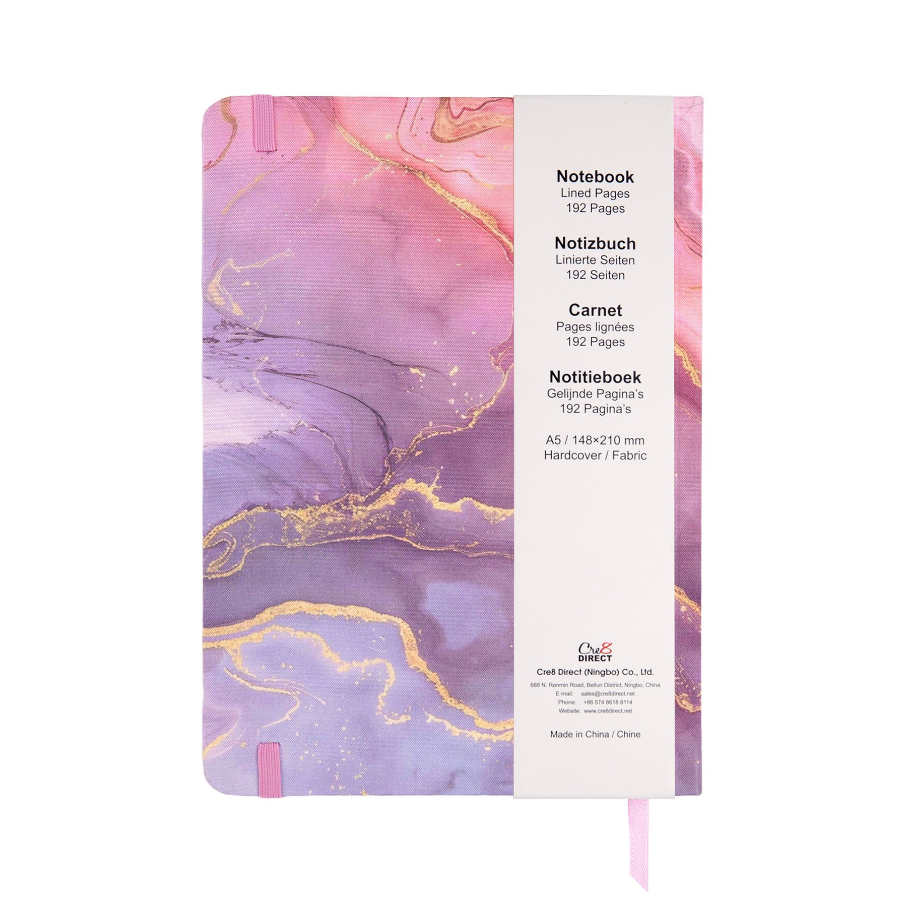 Jubiluu Carnet ligné A5 à couverture rigide en tissu élégant - 96 feuilles 100 g papier offset, marque-page et élastique - Journal ligné crème classique pour écriture, école