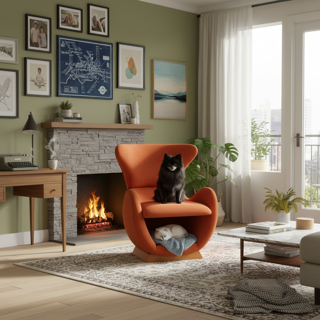 URBAN MEUBLE Fauteuil de salon design aspect requin-baleine, Tissu rouge brique, 66 x 69 x 76 cm