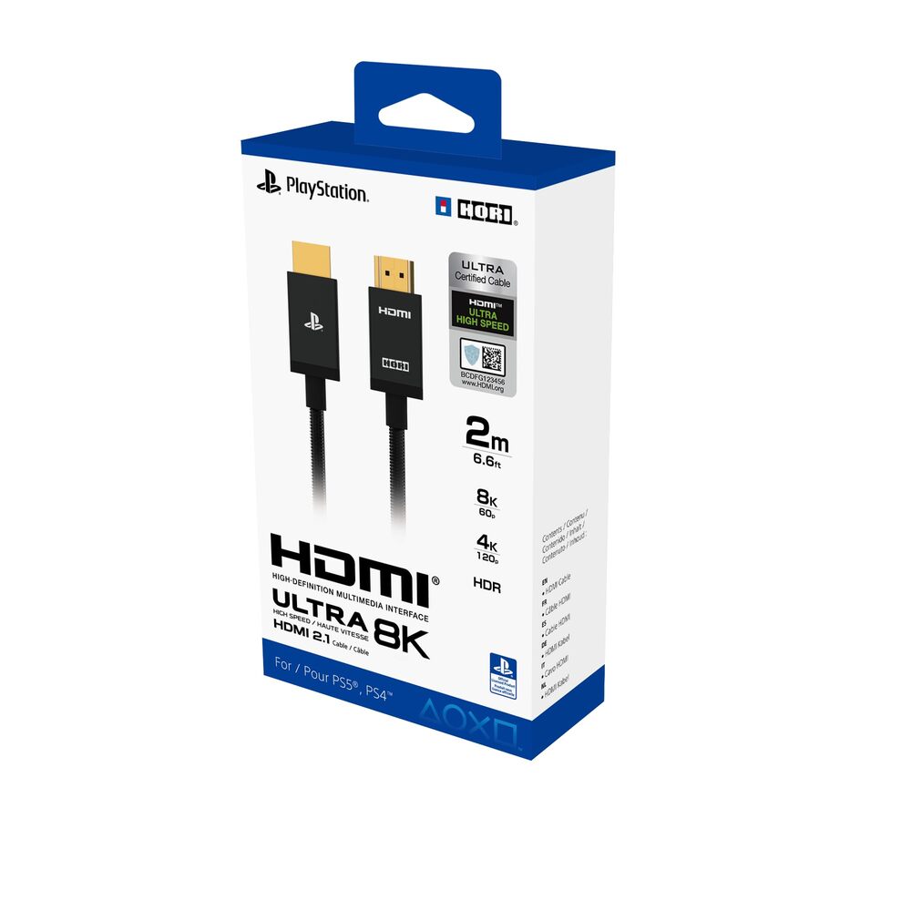 HORI Câble Sony HDMI 2.1 ultra haute vitesse pour PS5 compatible 8K/4K/HDR en nylon haute durabilité - 2 m