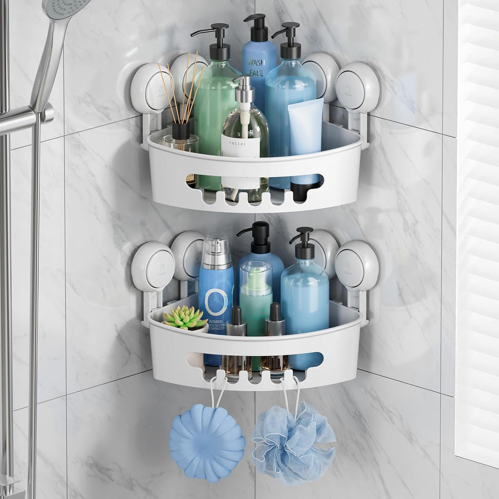Taili Lot de 2 paniers d'angle de douche à ventouses, panier de rangement pour salle de bain, organisateur mural pour shampoing et après-shampoing