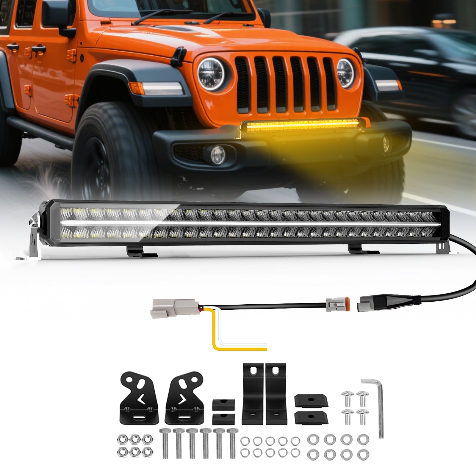CO LIGHT Barre lumineuse LED double rangée 52 pouces, éclairage de travail anti-reflet, blanc et ambré, DRL avec supports latéraux et inférieurs, pour SUV et VTT