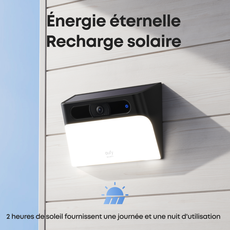 Projecteur-Caméra Murale Solaire eufy Security S120 - Caméra de Sécurité Solaire, Extérieur Sans Fil, 2K, Alimentation Permanente, Éclairage Activé par le Mouvement, IA, IP65, Projecteur, Sans Frais Mensuels