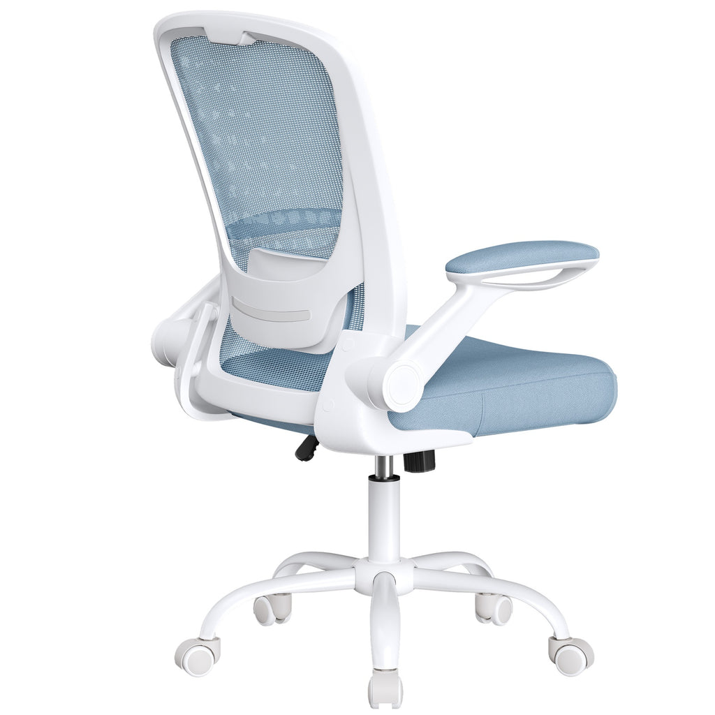 JOYFURNOS Chaise de bureau en maille, Chaise pivotante ergonomique, Accoudoirs rabattables, Bleu