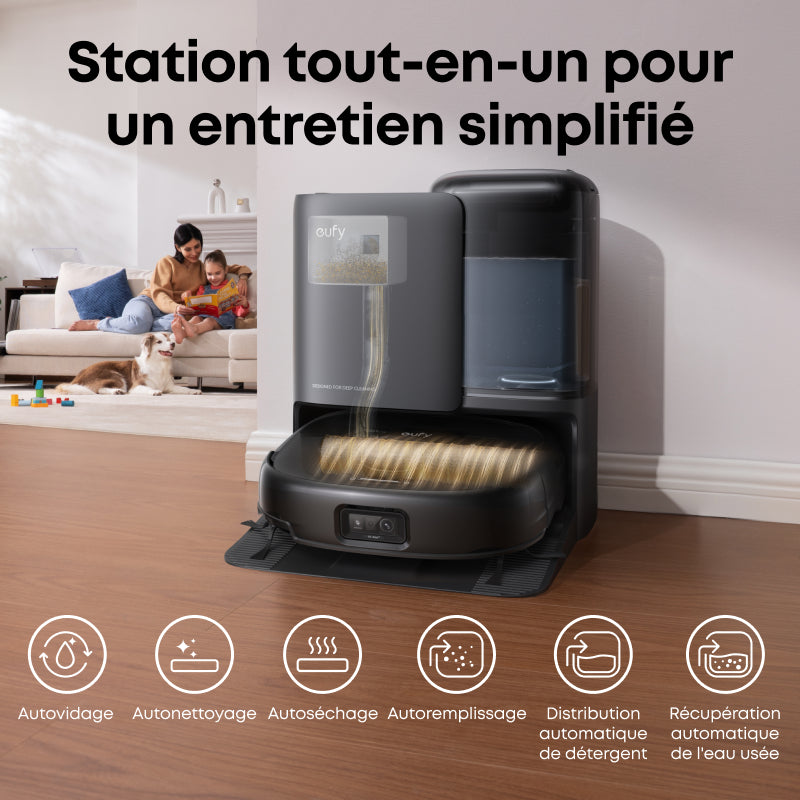 eufy Robot Vacuum Omni E25, aspirateur robot 2-en-1 avec fonction de lavage, élimine les taches tenaces, aspiration inégalée de 20 000 Pa pour un nettoyage en profondeur