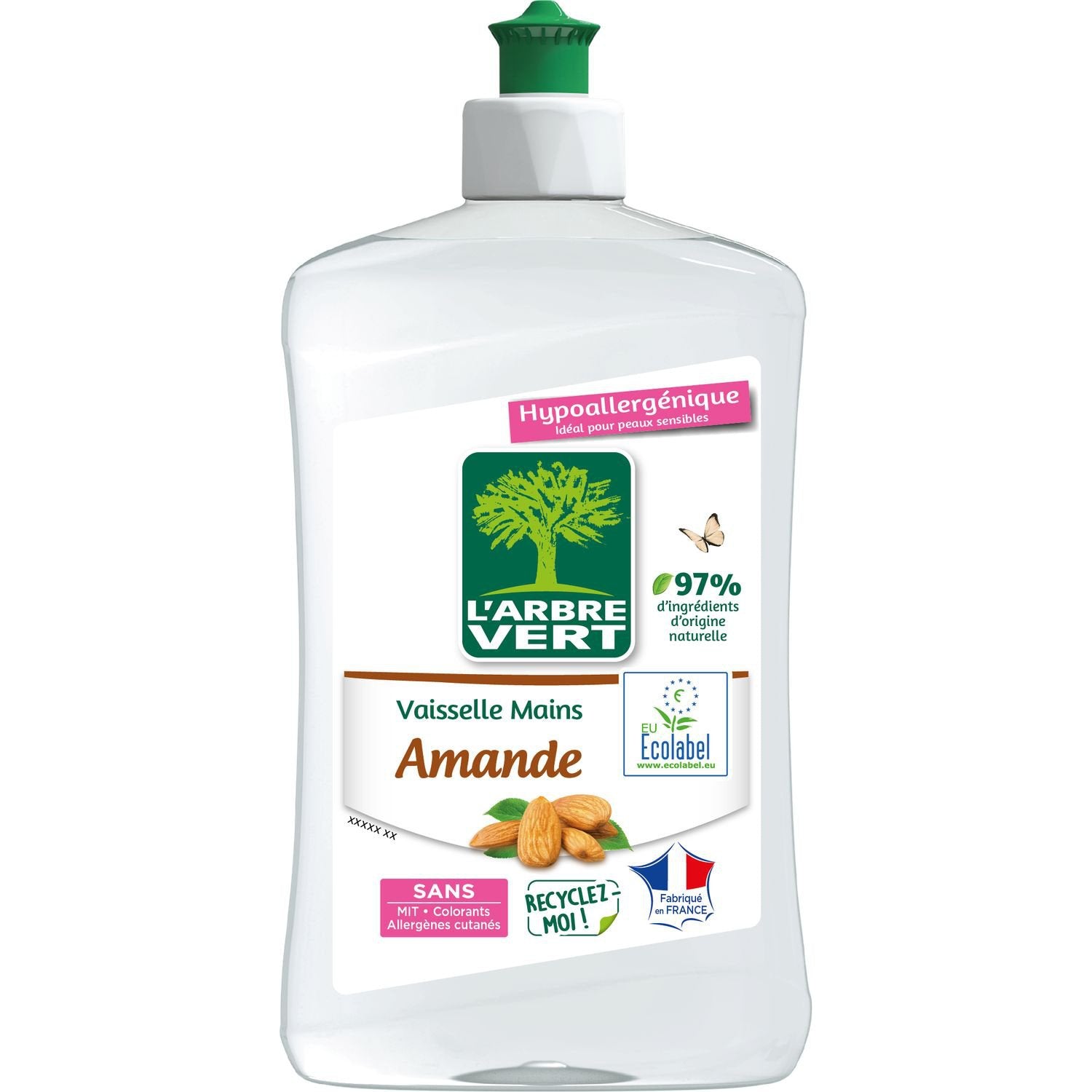 L'Arbre Vert Liquide Vaisselle, Hypoallergénique Peaux Sensibles, Amande, 500 ml