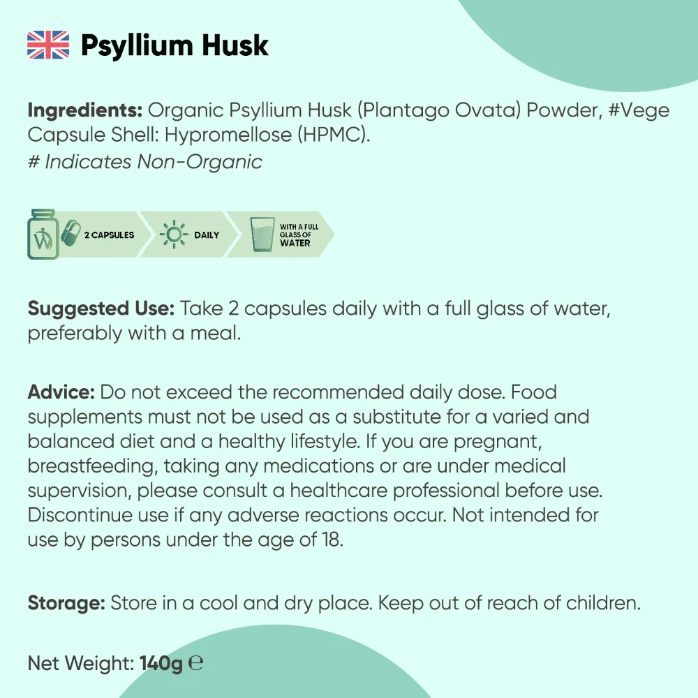 WeightWorld Poudre de coque de psyllium biologique 1400 mg - 180 gélules