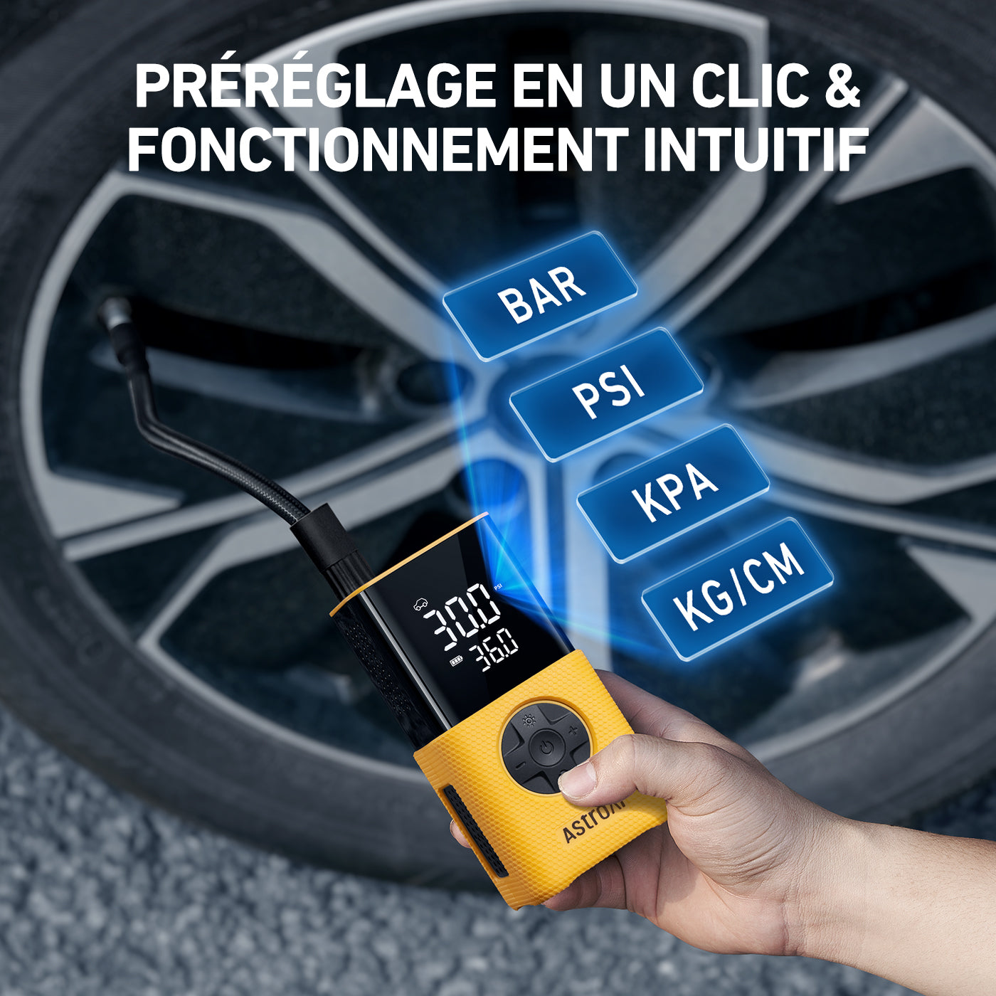AstroAI L7S Pompe à pneu portable, compresseur d’air sans fil pour vélo, écran numérique à double affichage, pompe à pneu pour voiture 150 PSI, lumières LED