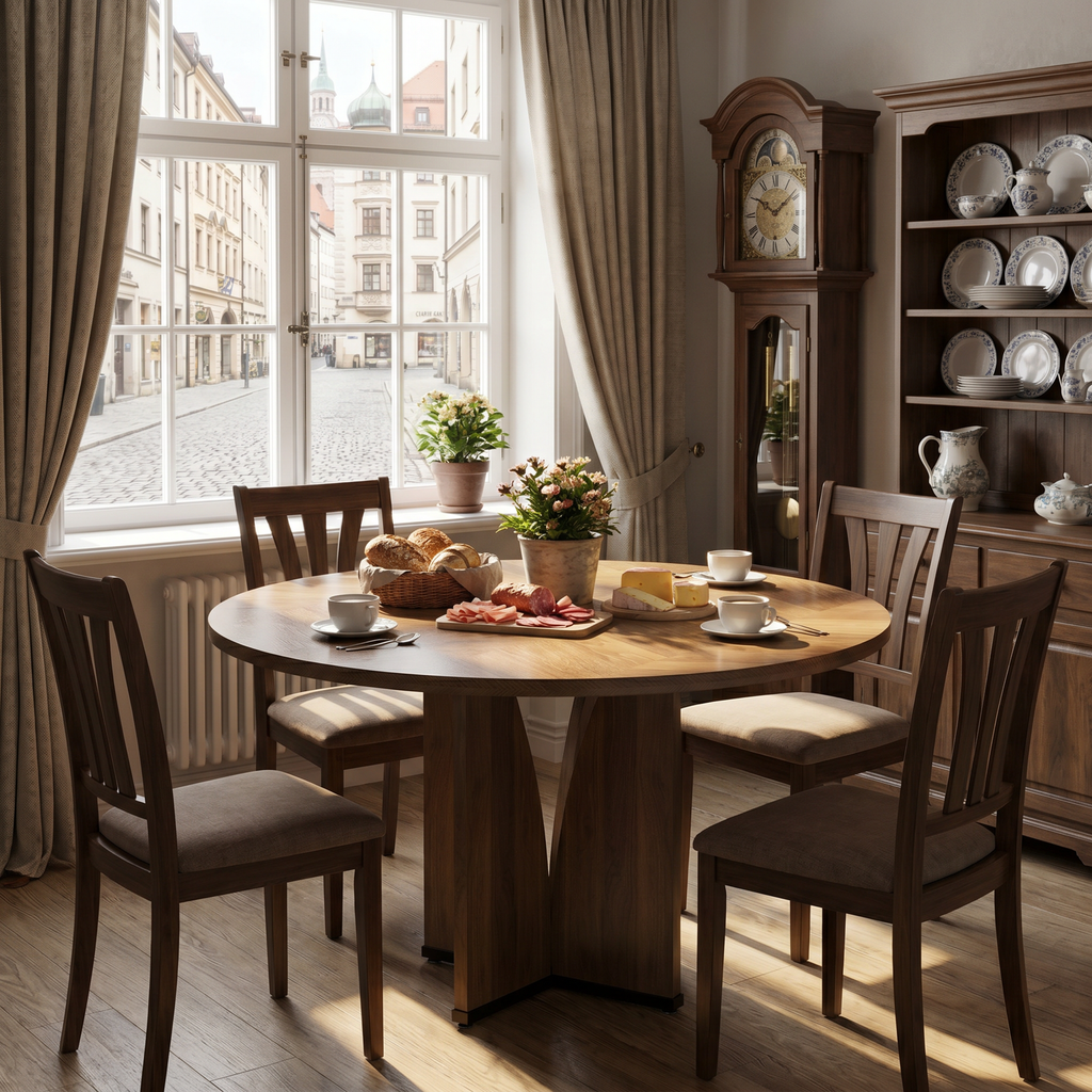 LANTINE Table à manger ronde pour 4 style ferme plateau aspect bois marron diamètre 100 cm hauteur 75 cm