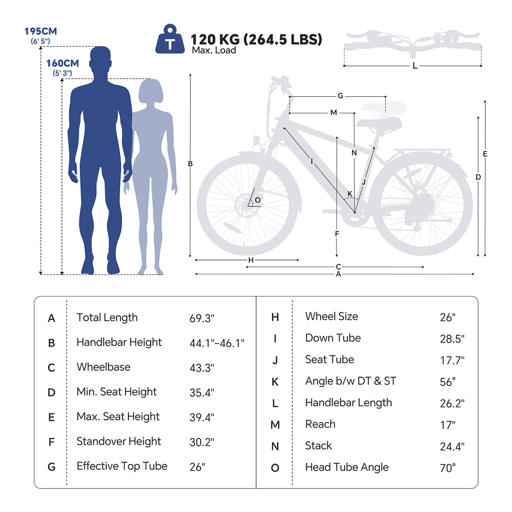 Roamer 2 High-Step 250 W 26 pouces 36 V 15,6 Ah 7 vitesses 45 Nm 100 km Autonomie maximale Vélo de trekking avec frein à disque mécanique & frein électrique