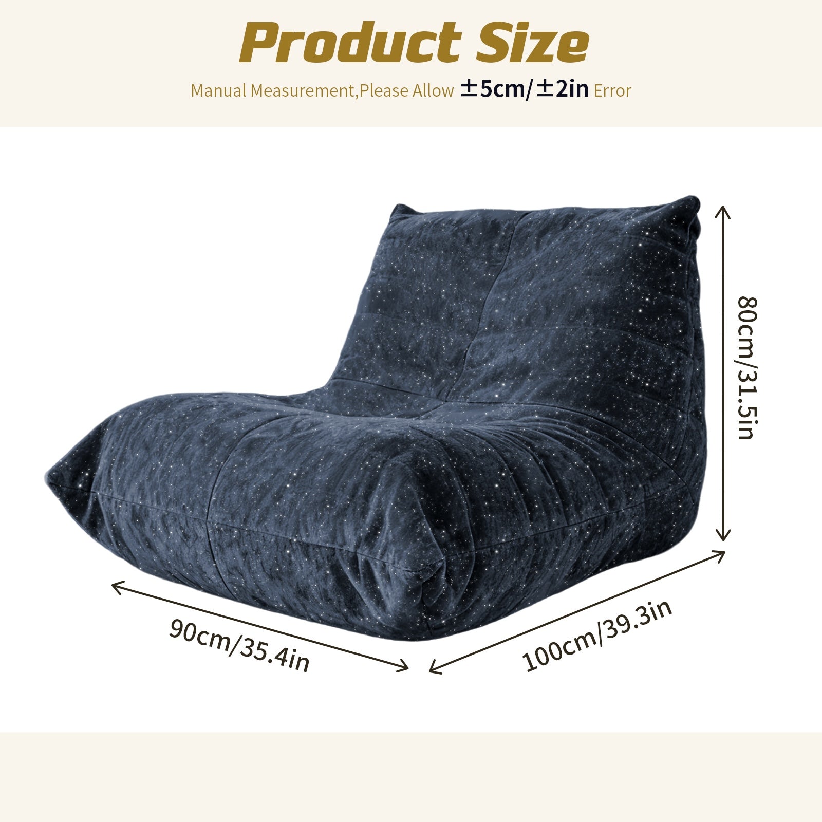 URBAN MEUBLE Fauteuil Lounge en Chenille à Fils Argentés de Luxe (Bleu, 90x100x80cm)