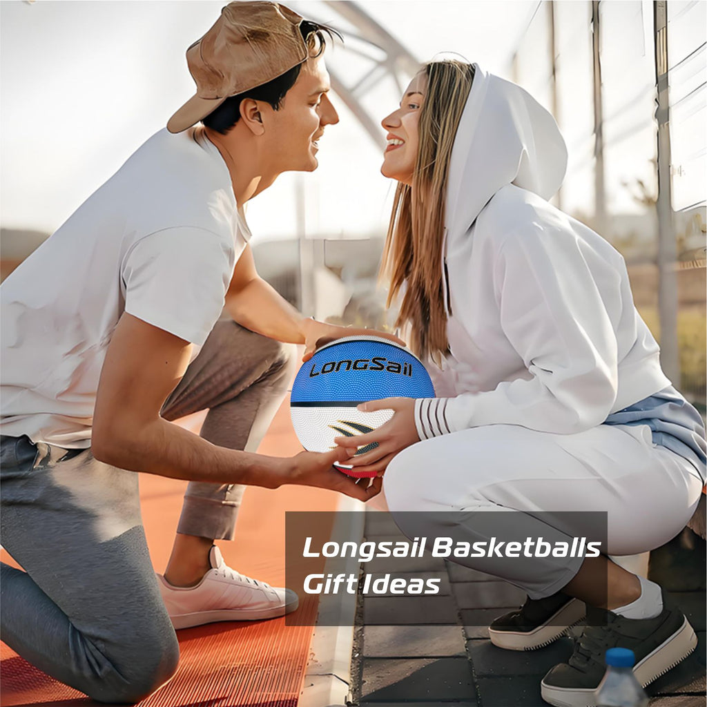 LONGSAIL Ballon de basket en caoutchouc haute qualité (29,5 po) Taille 7 Rouge/Blanc/Bleu