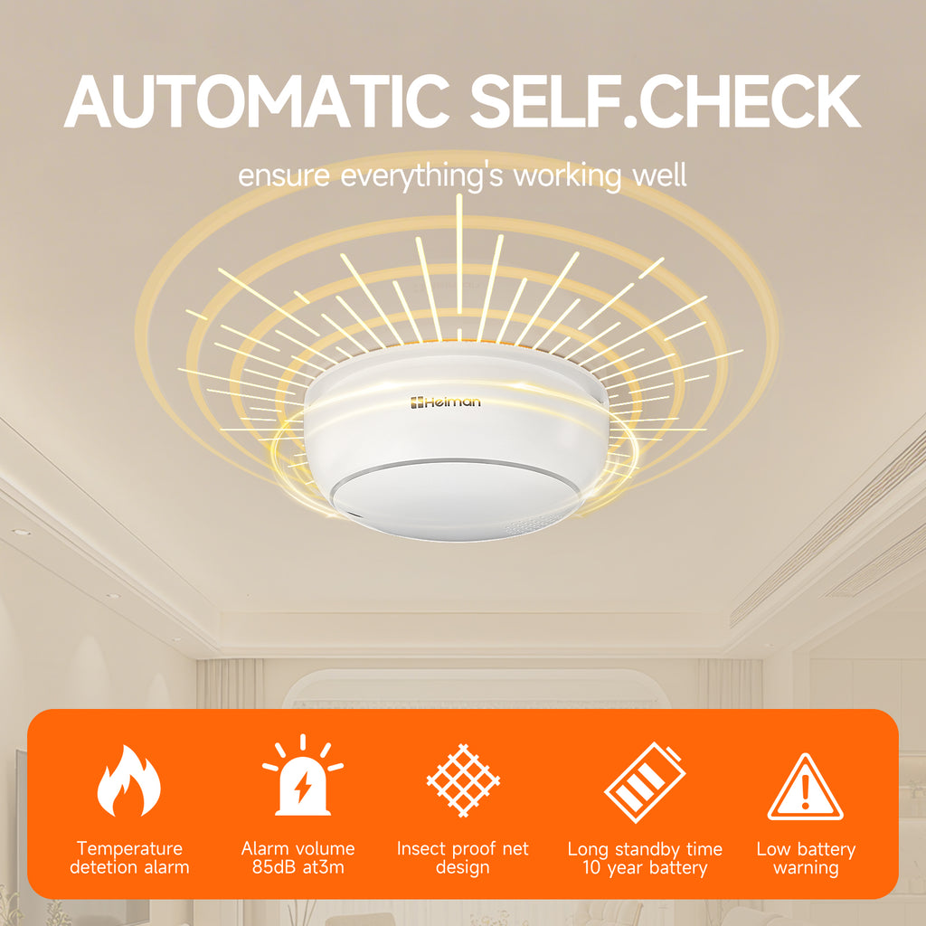 HEIMAN Détecteur de fumée Wi-Fi WLAN intelligent, avec application, batterie remplaçable, alarme 85 dB et bouton d'arrêt, conforme EN 14604
