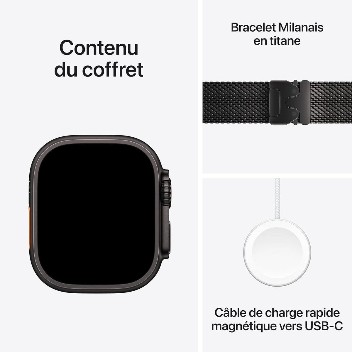 Apple Watch Ultra 3 GPS + Cellular 49 mm, boîtier en titane noir avec bracelet Milanais en titane noir - Grande taille