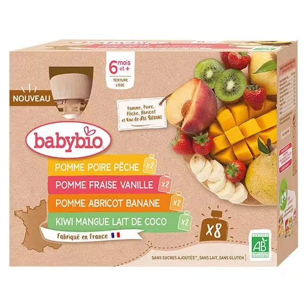 BABYBIO Poches de compote bio multi-fruits pour bébé dès 6 mois 8x90 g