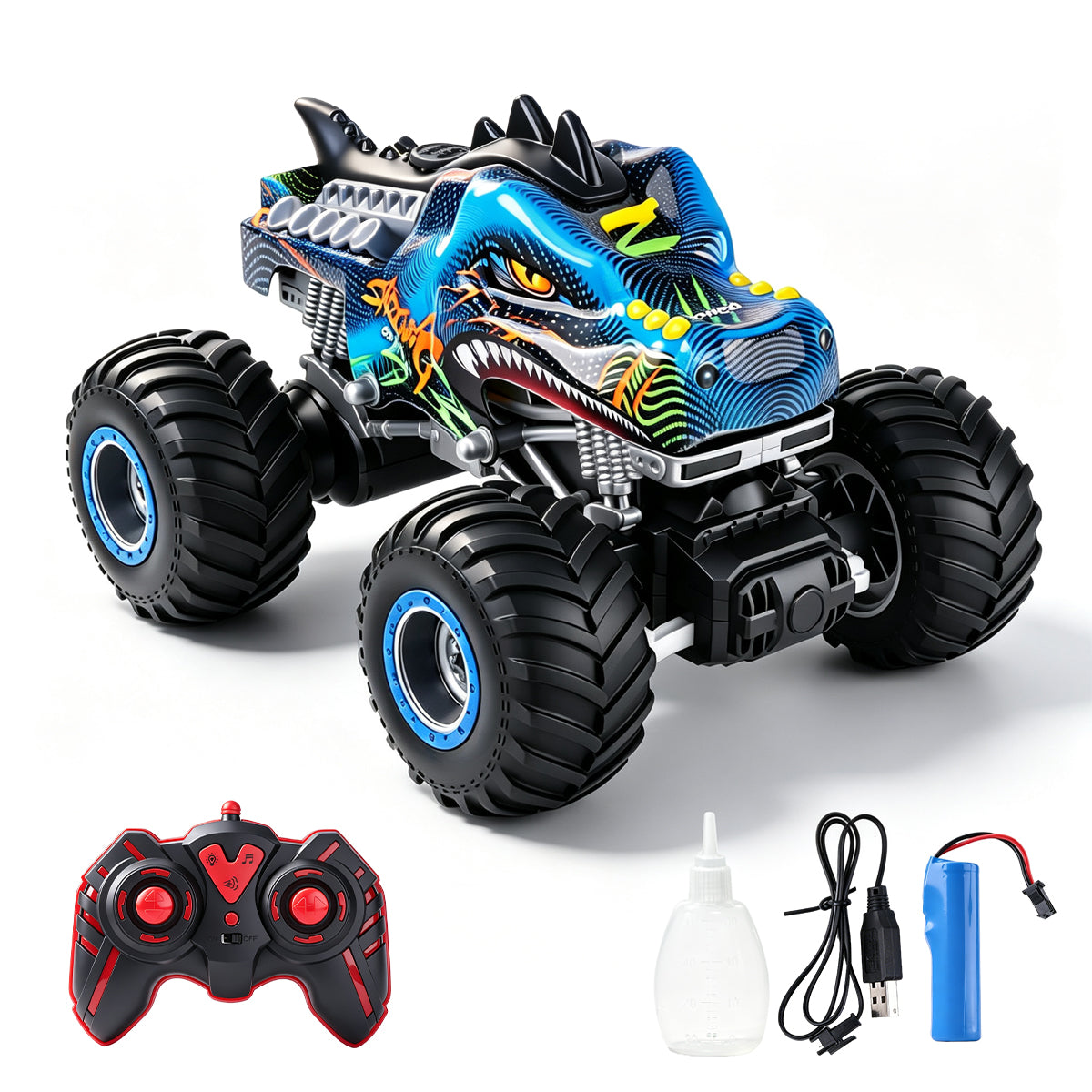 Crocodile RC Car, 2.4GHz Monster Truck Toy with Lights & Spray, Kids Birthday Gift for Ages 3-8, All-Terrain Remote Control Vehicle, Toddler Toy for Boys & Girls Over 3 Years Old