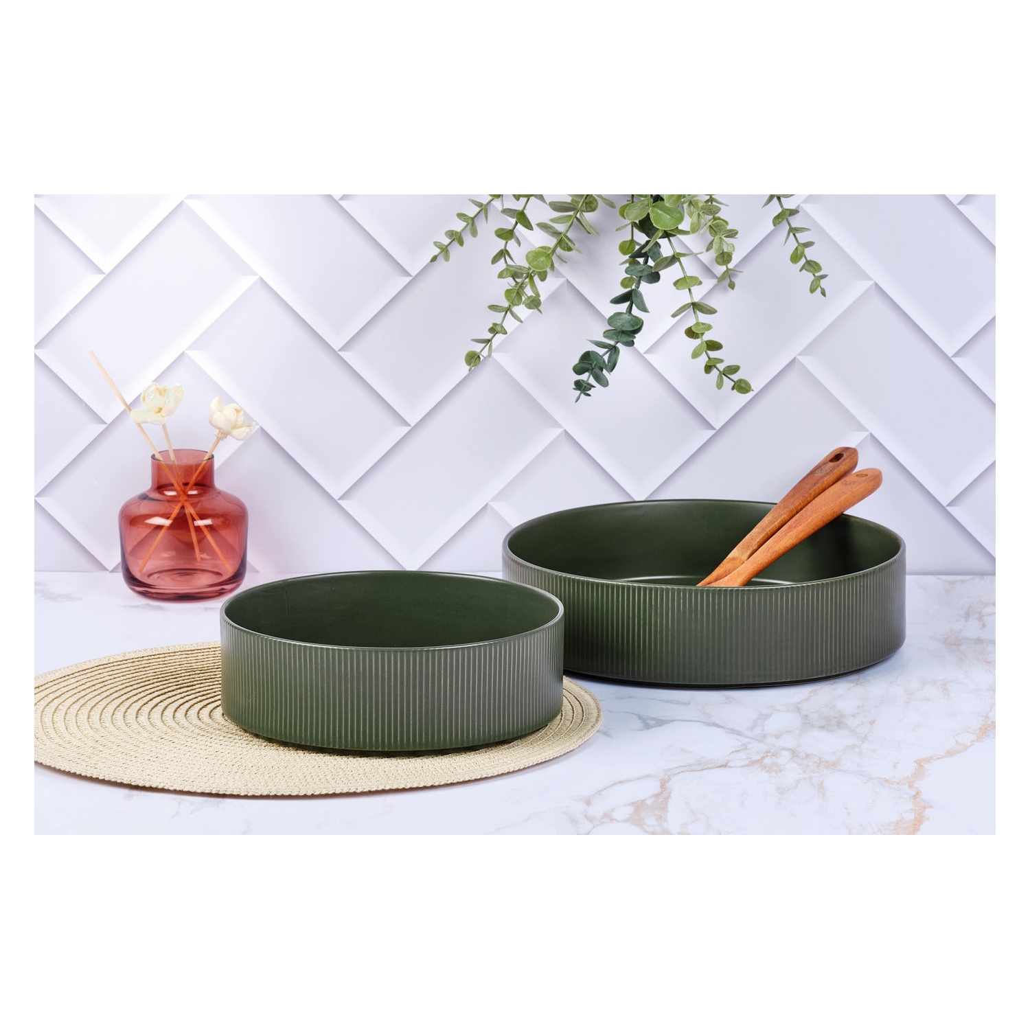 Björn Lot de 2 saladiers olive SCANDI - Ø21,5/Ø27,5 cm