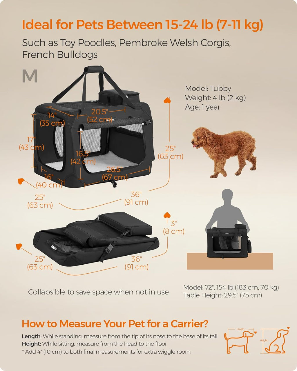 Feandrea Boîte de transport pliable pour chien - 60 x 42 x 42 cm - Noir