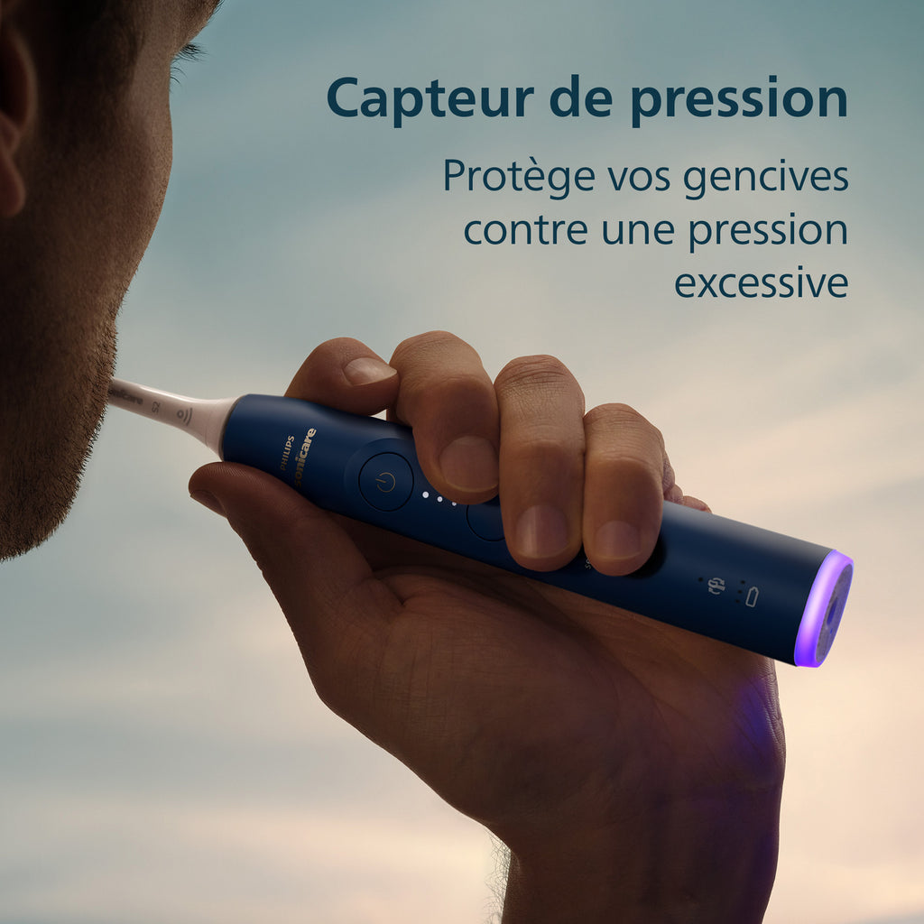 Philips Sonicare Series 6100 HX7403/05 Brosse à dents électrique - technologie sonique nouvelle génération, capteur de pression, 2 modes, 3 intensités, étui de voyage - Bleu marine