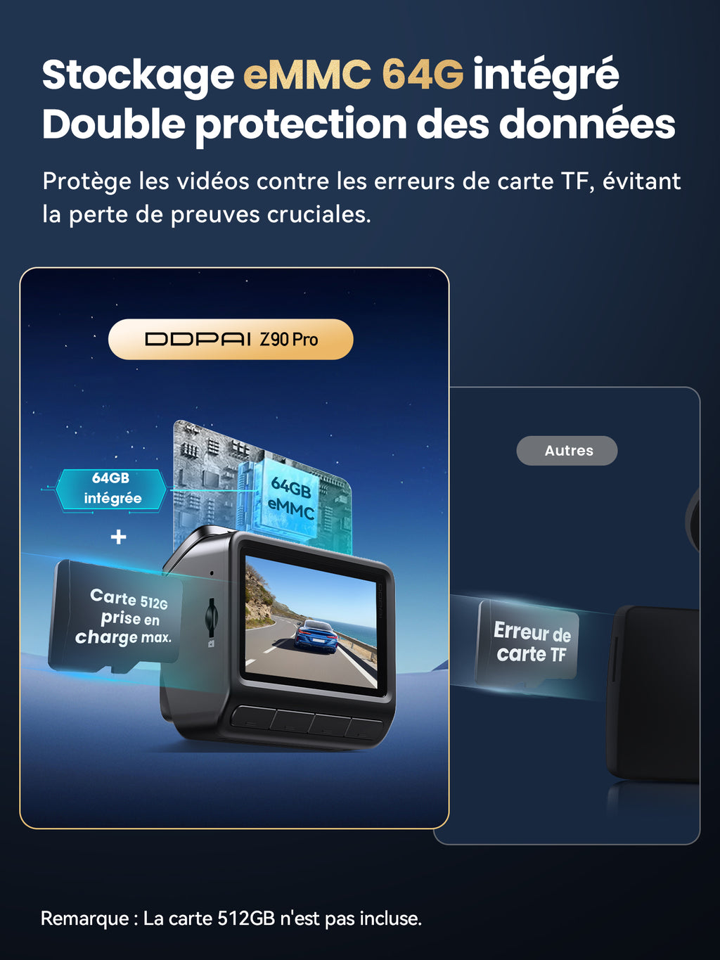 DDPAI Nouveau Z90Pro Dashcam double canal 4K + 2K Sony STARVIS 2 IMX678 HDR DVR automobile ADAS Commande vocale Mode parking Wi-Fi intégré 64 Go eMMC