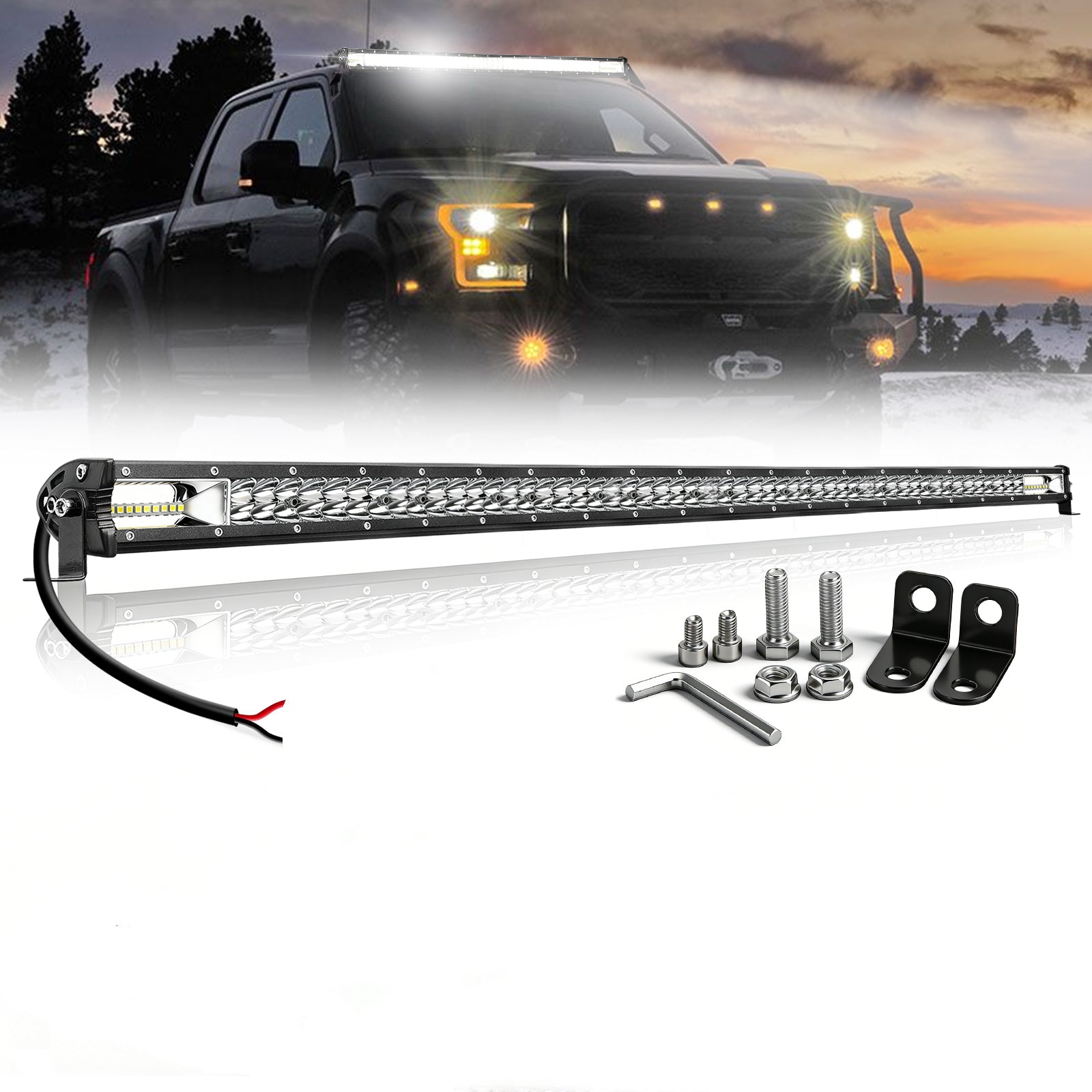 CO LIGHT Barre lumineuse LED double rangée 52 pouces, anti-reflet, pour usage tout-terrain, blanc et ambré, DRL, avec supports latéraux et inférieurs, pour SUV et VTT