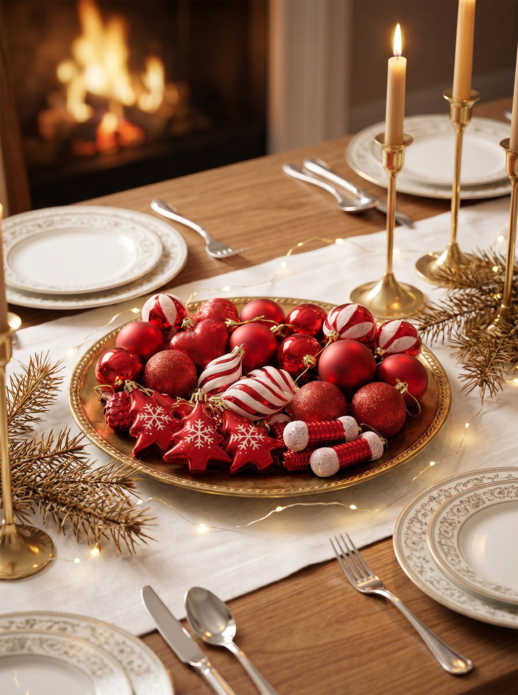 Ju7cer Lot de 72 boules de Noël, avec sapin de Noël, boules de Noël en forme de cœur, chaussettes de Noël, boules de Noël, pour la décoration du sapin de Noël, décoration de fêtes, rouge