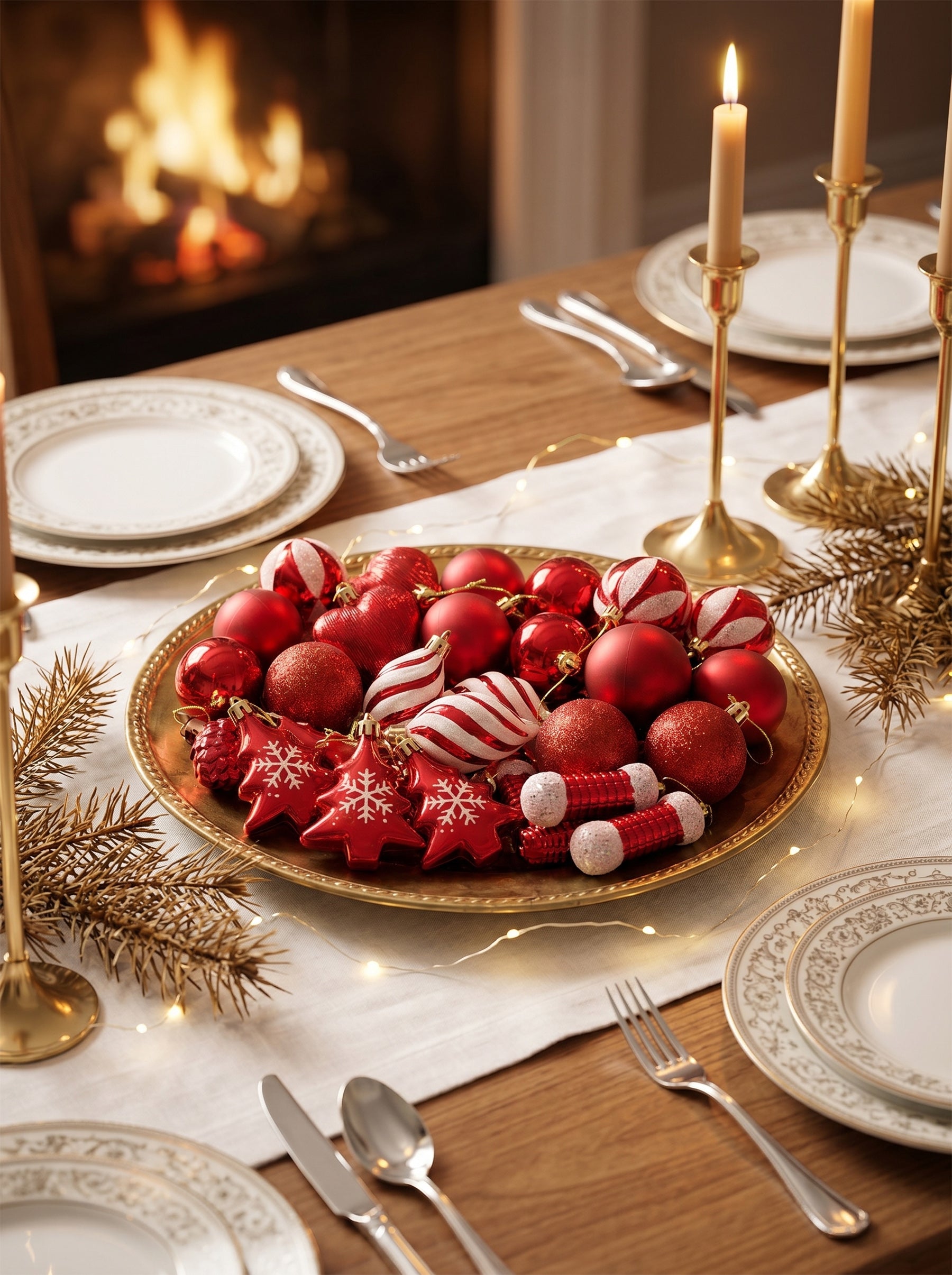 Ju7cer Lot de 72 boules de Noël, avec sapin de Noël, boules de Noël en forme de cœur, chaussettes de Noël, boules de Noël, pour la décoration du sapin de Noël, décoration de fêtes, rouge