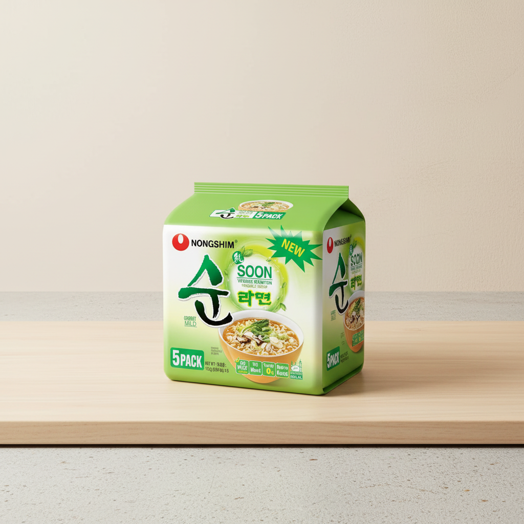 Nongshim Soon Veggie Ramyun Soupe de nouilles instantanées végétariennes - 5 x 112 g