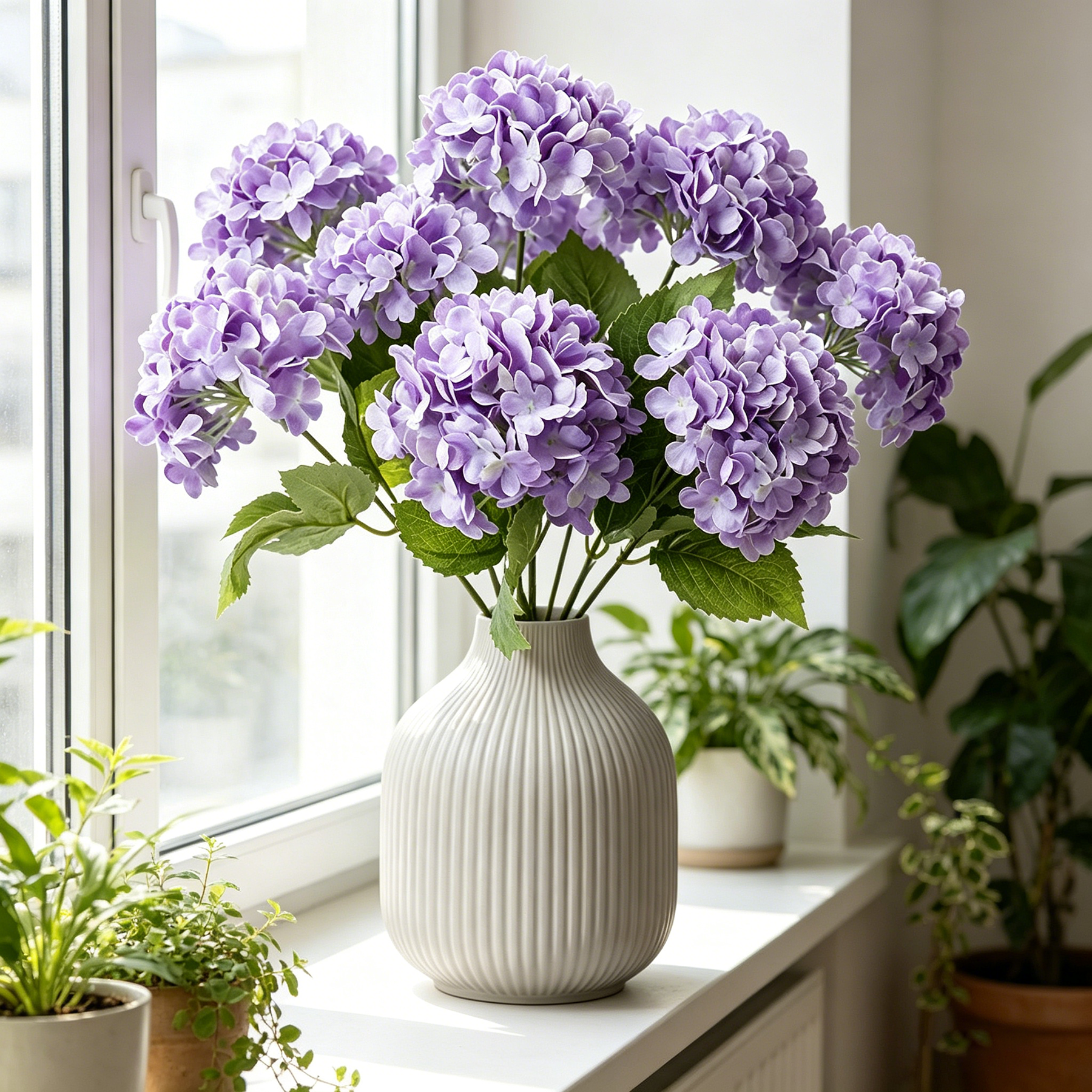 Yuejia 1 Pièce 13 Pouces/33 cm Faux Hydrangée 7 Têtes Fleur en Soie Fleur en Soie Salon Chambre Décoration de Fleur de Mariage Décoration de Fleur Artificielle (Violet)