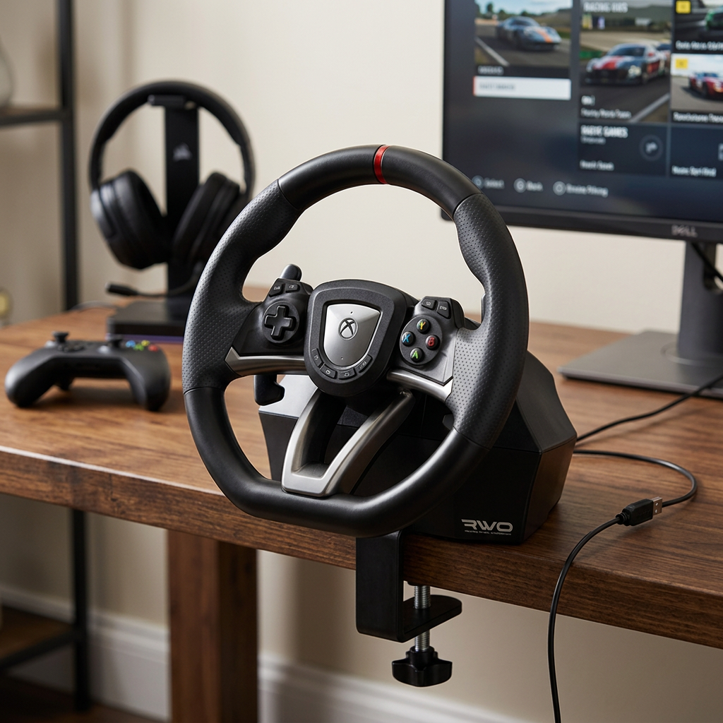 Hori Overdrive Volant de Course PC/Xbox Series X|S/Xbox One Sous Licence Officielle Avec Pédales Direction à 270 Degrés Noir