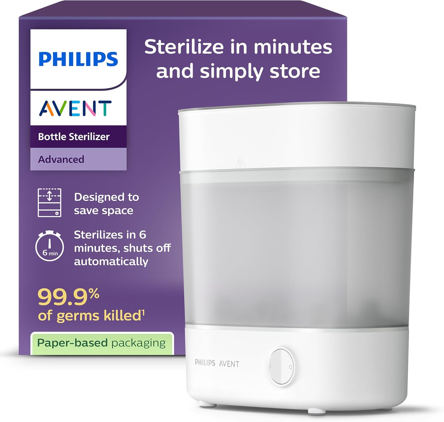 Philips Avent SCF291/00 - Stérilisateur Électrique à Vapeur 3-en-1 pour Biberons et Accessoires - Blanc