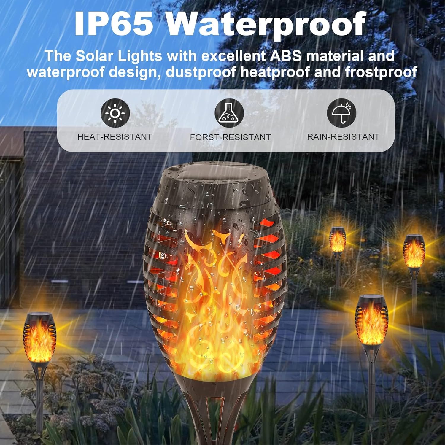 Lumières solaires pour jardin extérieur 4 pièces, 12 LED grandes torches solaires pour extérieur vacillantes hauteur 51 cm, Lampe solaire pour extérieur IP65 étanche