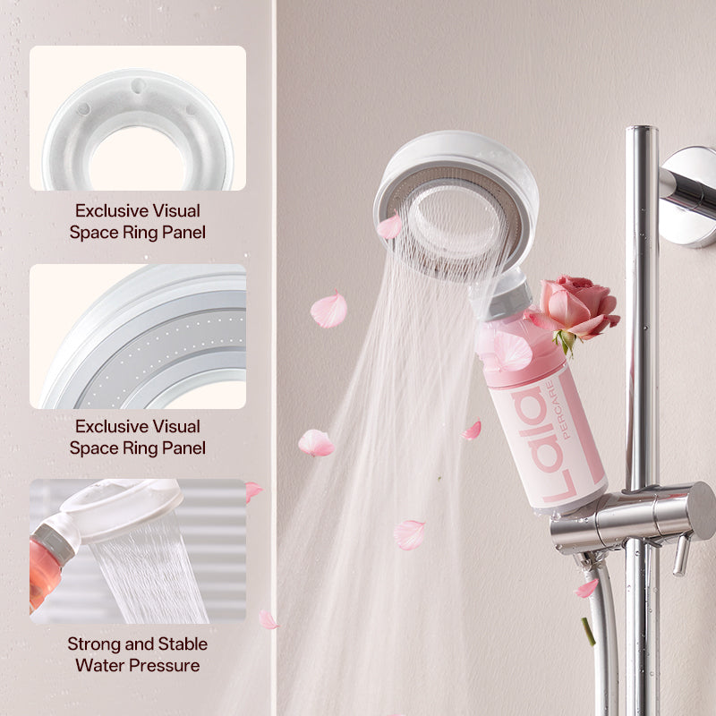 Lalapercare Tête de douche filtrante aromatique Space Ring à l'extrait de rose – Augmente la pression, élimine le chlore, nourrit la peau et révèle un éclat lumineux ainsi qu'une chevelure saine