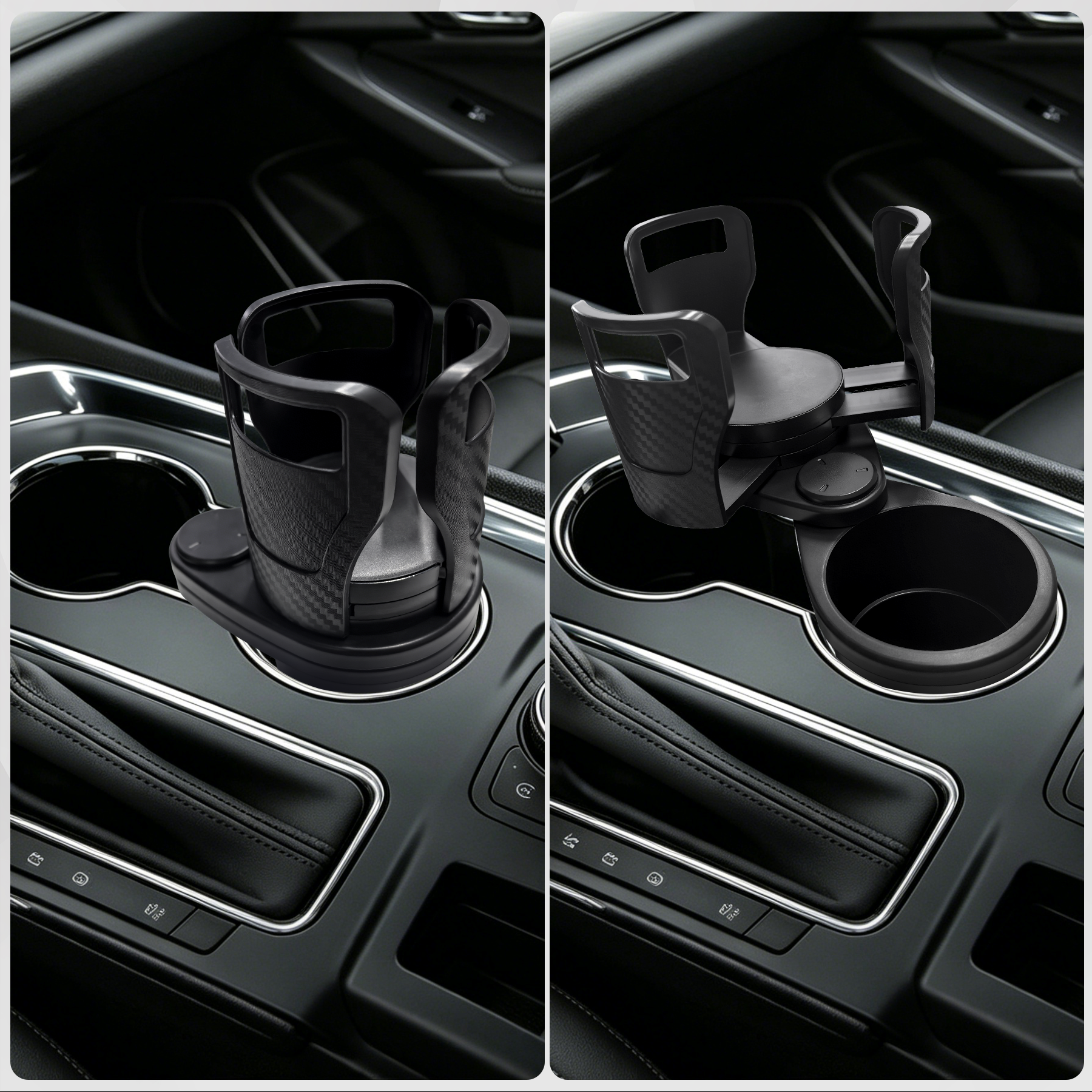 Porte-gobelet voiture 2-en-1, support de boisson pivotant à 360° avec base réglable, antidérapant et stable en ABS, adapté aux bouteilles, tasses à café et canettes, noir