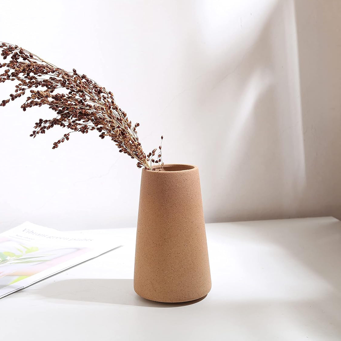Yuejia Vase en céramique rustique marron - 15 cm