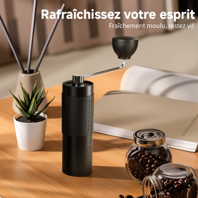 STARESSO Moulin à café manuel capacité 20 g avec meule conique en acier inoxydable usinée CNC - réglage interne ajustable, positionnement par double roulement, pour café à piston