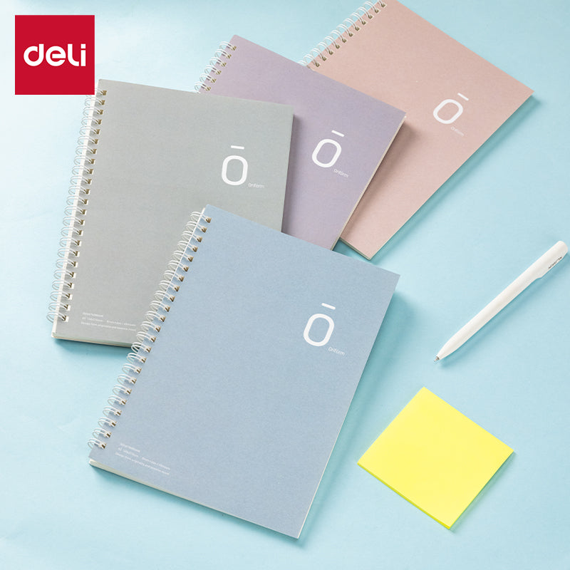 Deli Carnet à spirale, A5 (148 x 210 mm), 60 feuilles/120 pages, 70 g/m² - Parfait pour les étudiants, le bureau et le journaling, Série 0, Lot de 4