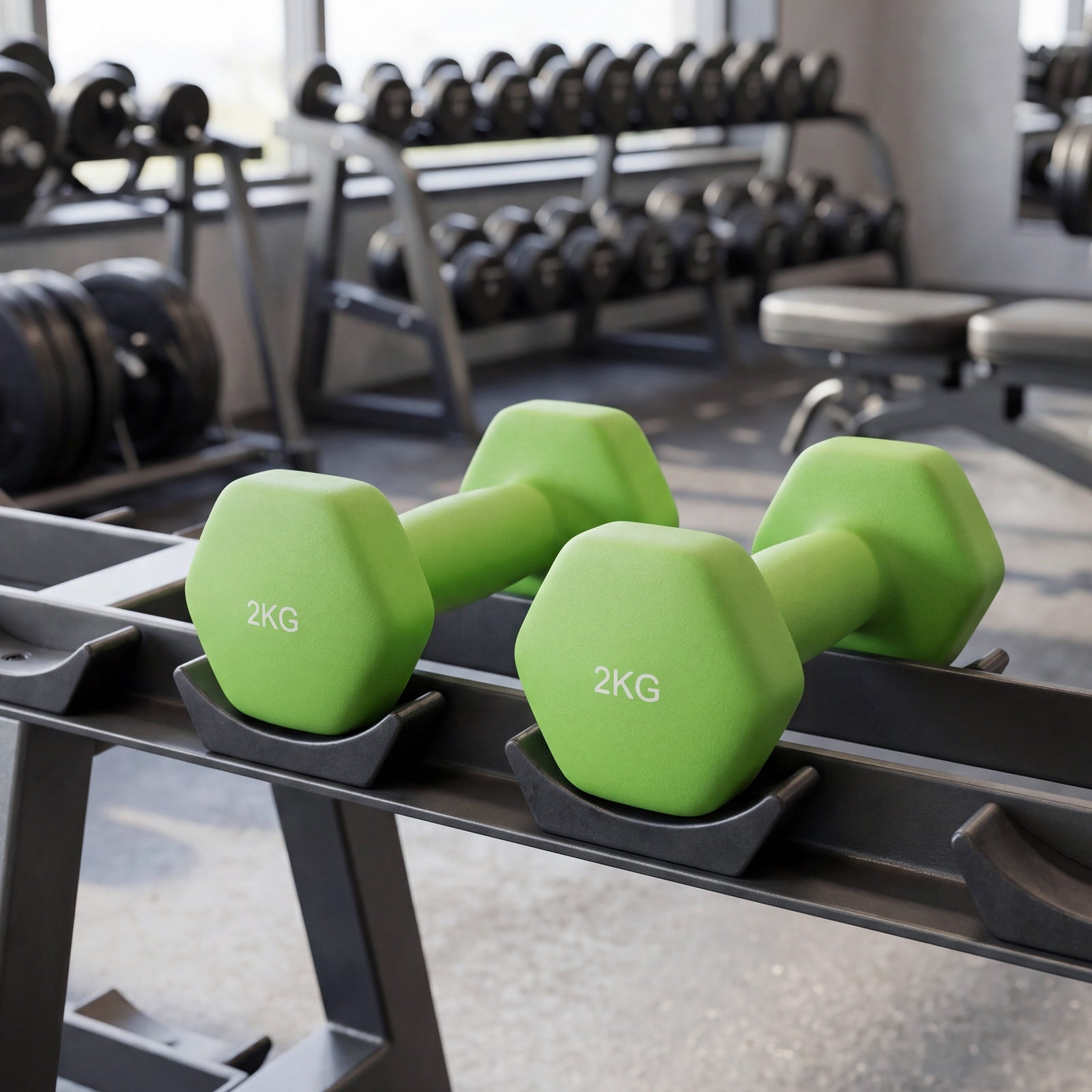 JOYFURNOSLot de 2 haltères, Poids en néoprène 2 x 2 kg, Hexagonaux, Pour entraînement à domicile et remise en forme, Vert