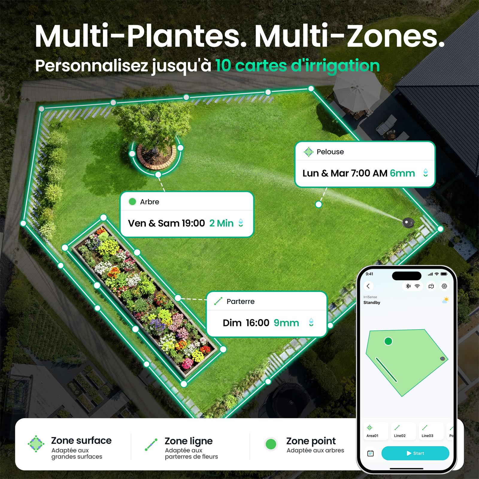Aiper Offre exclusive IrriSense 2 Système d’irrigation intelligent Appareil d’irrigation multizone 3-en-1 avec contrôle par application Programmation intelligente et capteur de pluie