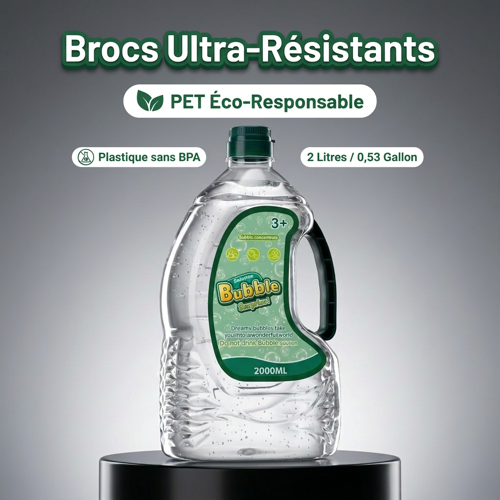 Recharge de solution à bulles concentrée Tokky 2000 ml - Fait 19 litres, sûre et non toxique, pour machines à bulles, pistolets à bulles, baguettes à bulles