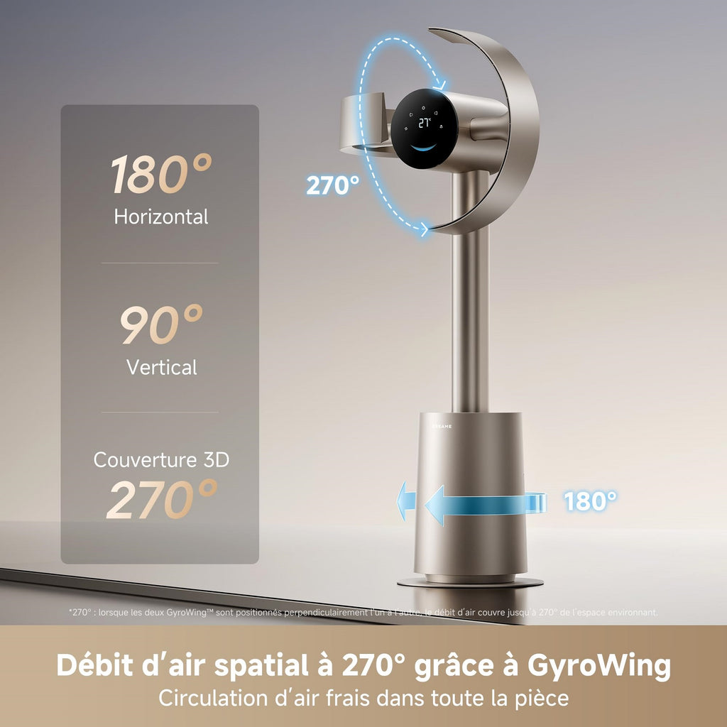 Dreame MF10 Ventilateur sans pales, Or titane, Système Dual-GyroWing™, Oscillation horizontale à 180° et verticale à 90°, Technologie AirBoost™, Technologie TempSync™