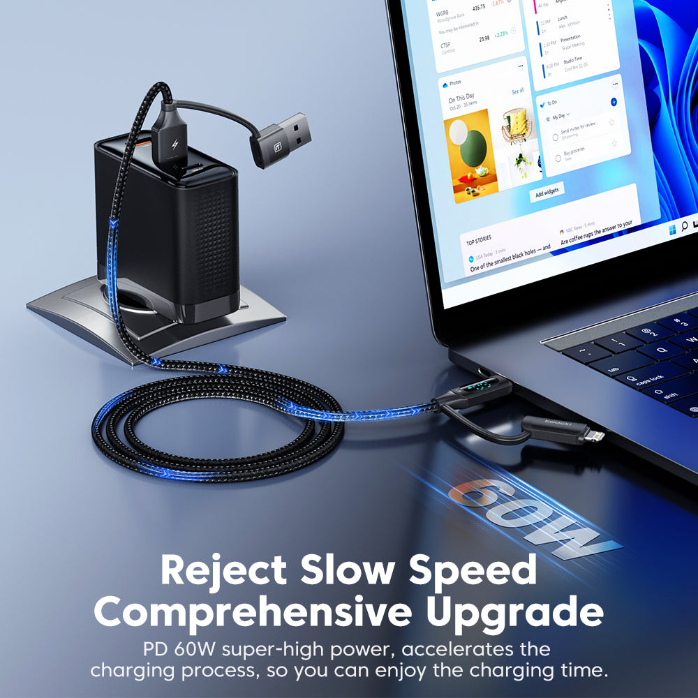toocki Câble de charge rapide 4 en 1 USB-C vers Lightning, câble tressé USB vers USB-C, câble de charge multi-appareils indispensable pour le voyage, pour iPhone Séries 17/16/15/14