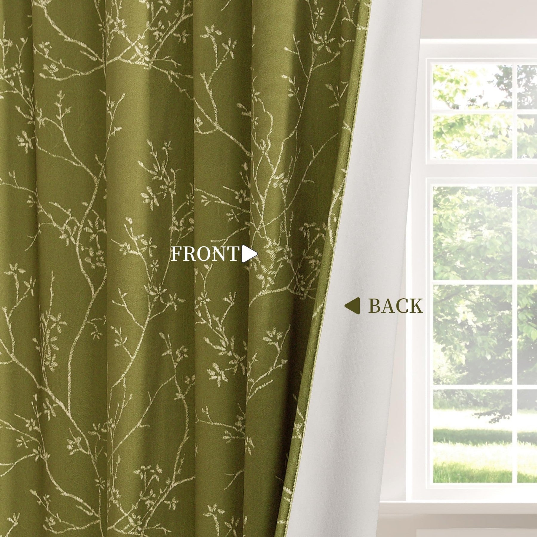 PONY DANCE Rideaux en Velours Imprimé Floral à Lanières Arrière Isolants Thermiques Draperies de Fenêtre Filtrantes pour Chambre/Salon, 2 Panneaux, l 127 x L 220 cm, Vert Olive