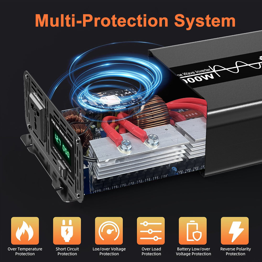 EAFC Convertisseur de puissance amorphe 5000 W à onde sinusoïdale pure (pic 5000 W / puissance nominale 2500 W) – Convertisseur de voiture 12 V CC vers 220 V CA avec prise universelle