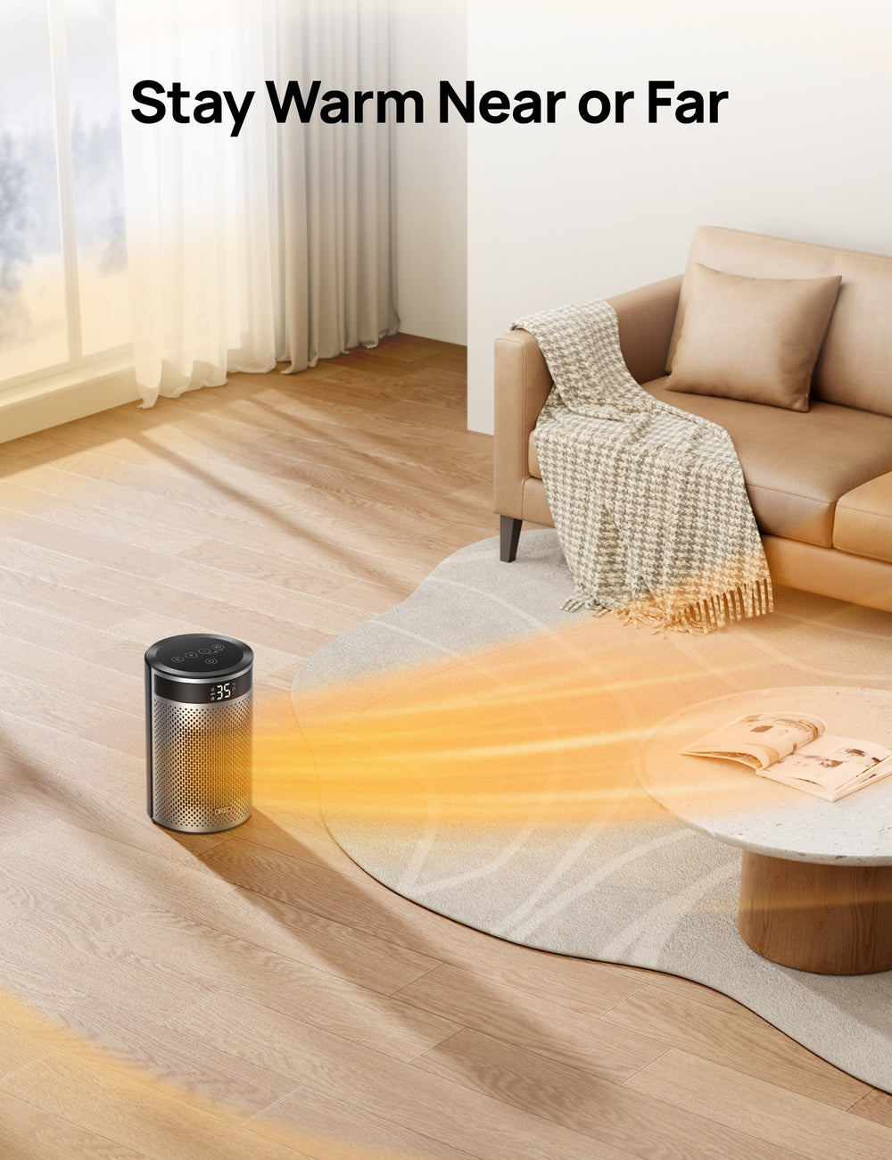 DREO Chauffage d'appoint PTC céramique écoénergétique - 1500 W, 34 dB silencieux, minuterie 12 h, 8 protections de sécurité, télécommande, Atom 416.