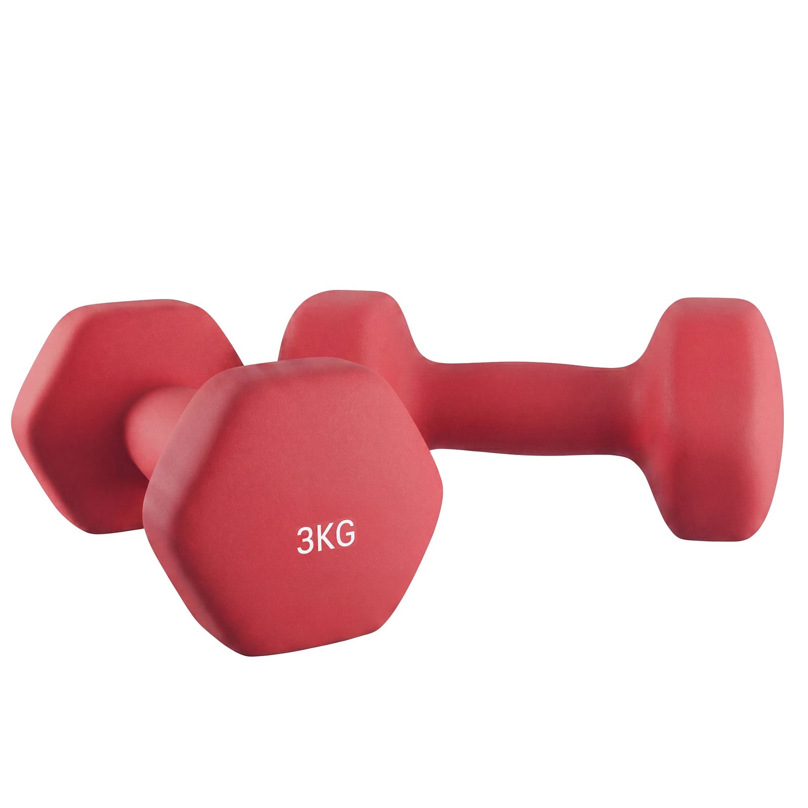 JOYFURNOSLot de 2 haltères hexagonaux en néoprène, 2 x 3 kg, avec barres d’haltères, entraînement à domicile, Rouge