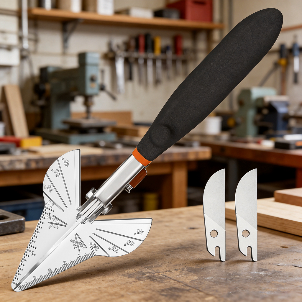 GARTOL Cisaille à onglets multi-angle, cisaille à goulottes multifonction pour moulures et baguettes de finition en vinyle et bois, réglable de 45 à 120° avec lames SK5