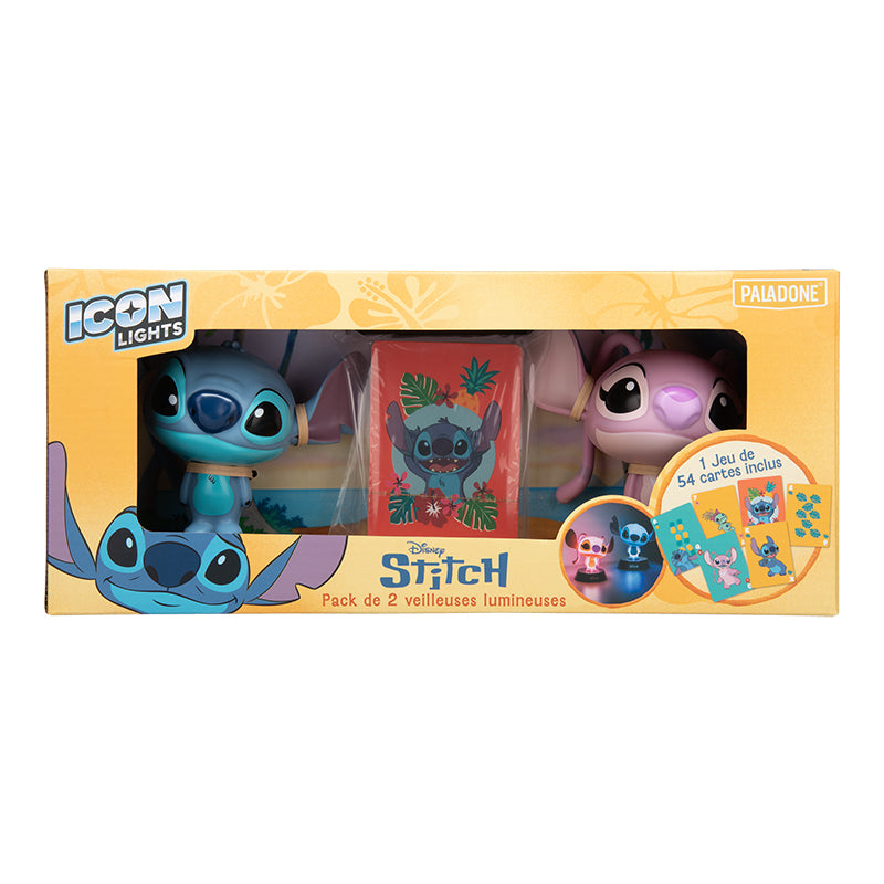 Disney Stitch Angel - Coffret 2 Lampes Icon Light + Cartes à Jouer