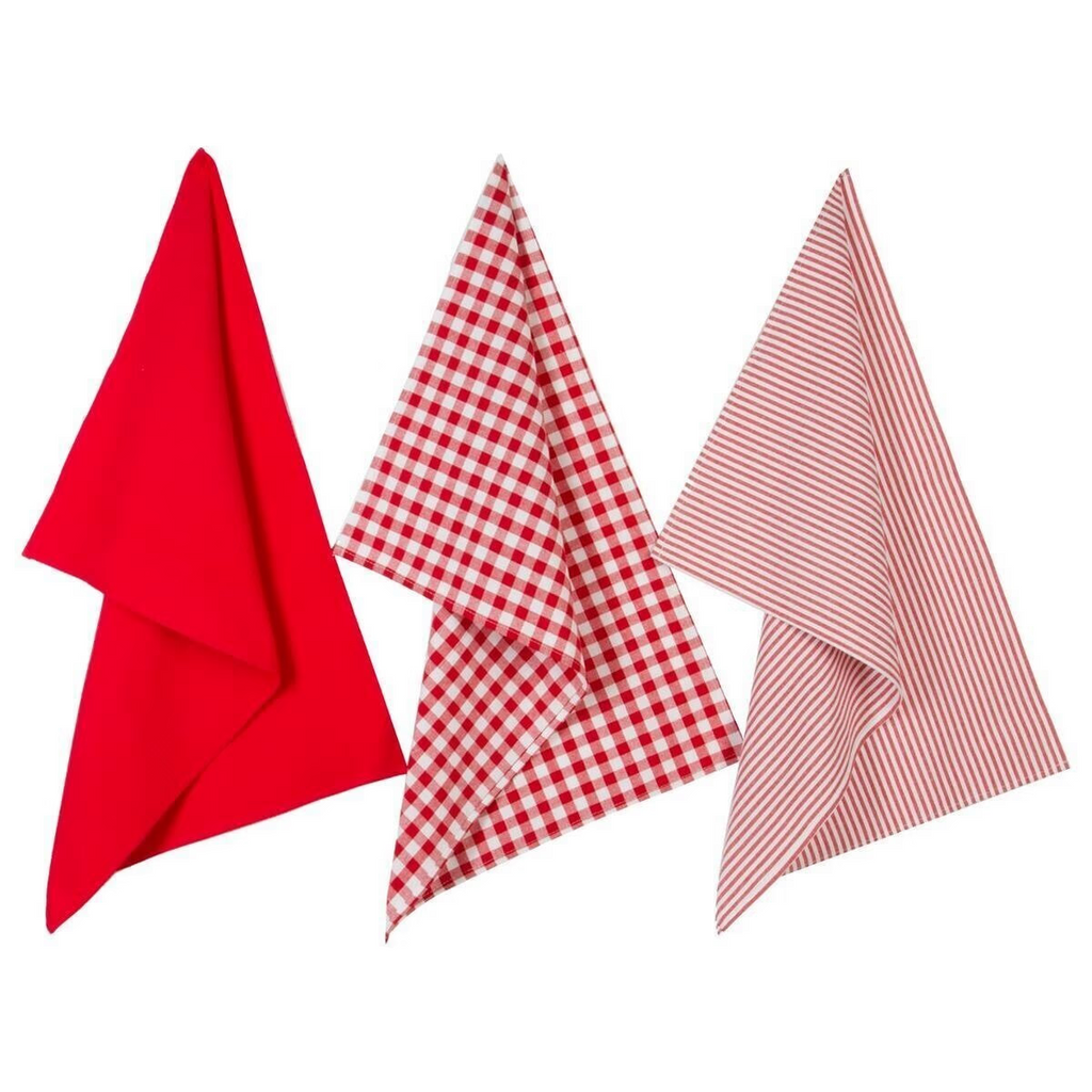 Atmosphera Maniques à damier rouge, Lot de 3, 45 x 70 cm