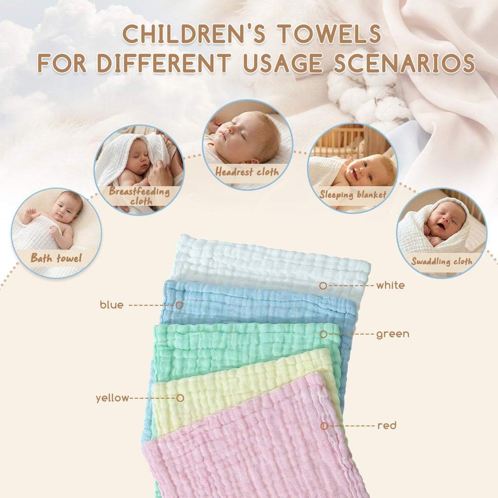 LeBonsoir Lot de 5 serviettes en mousseline 100 % coton 6 épaisseurs multicolore - 30 x 50 cm