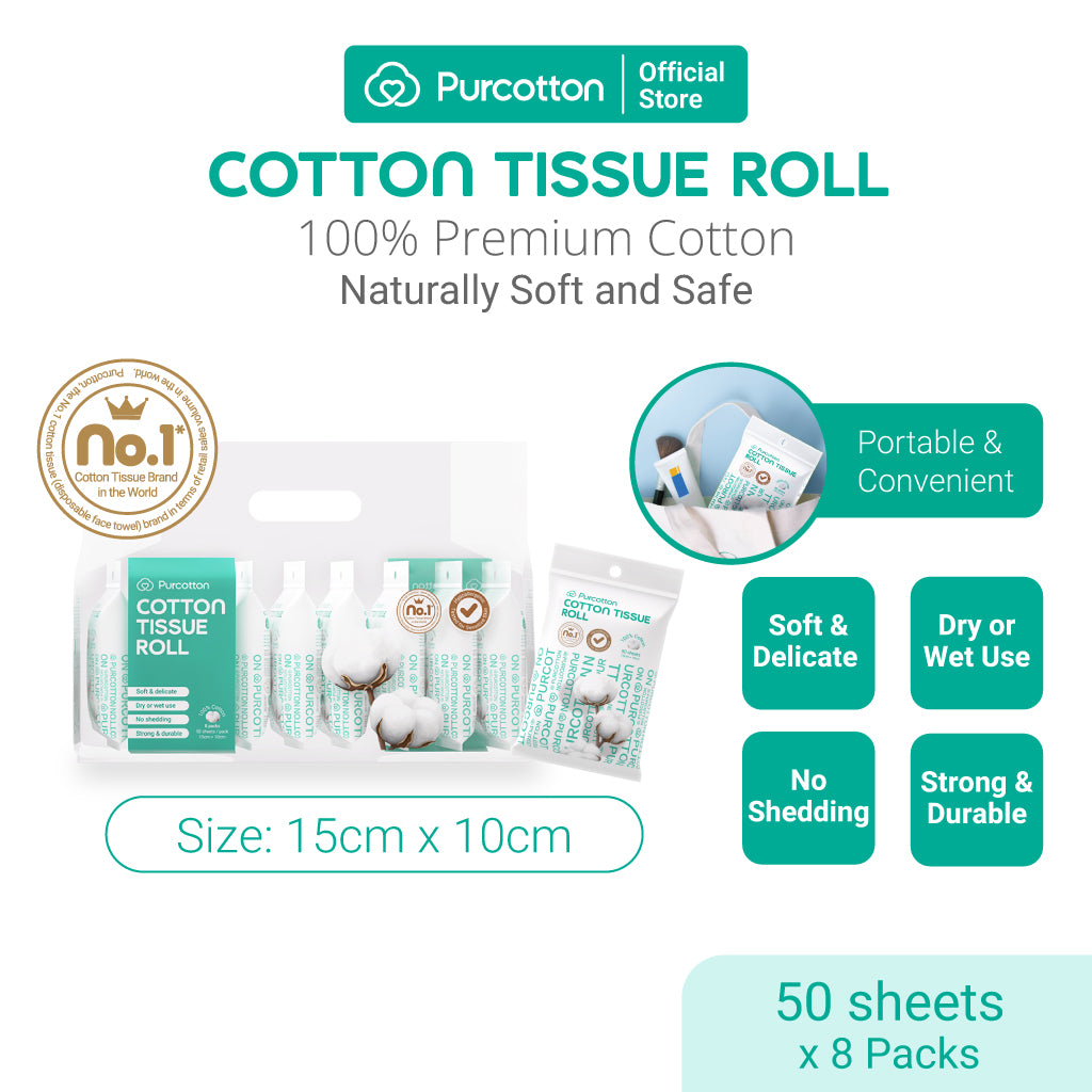 Purcotton Mouchoirs visage 100 % coton paquet voyage 400 feuilles (50 feuilles x 8 paquets) soin doux pour peaux délicates humidité douce